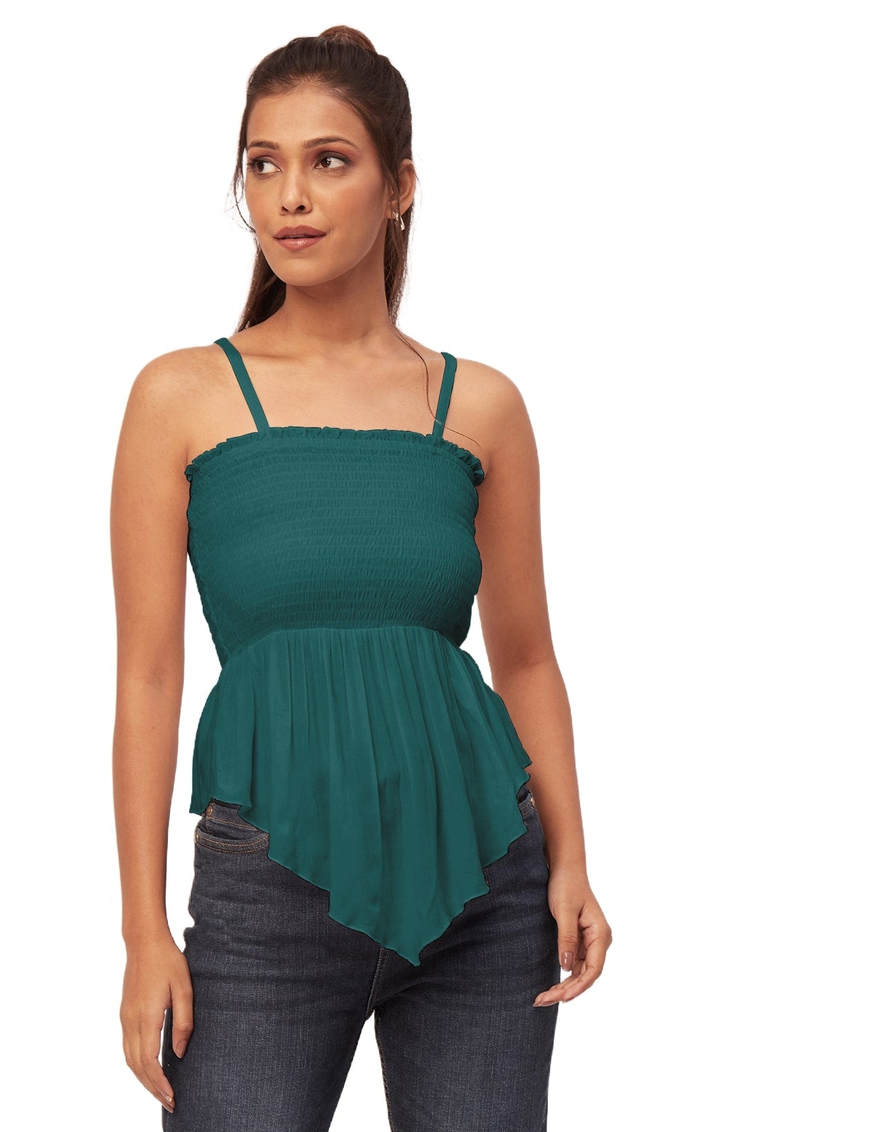 Solid Peplum Smocked Tube