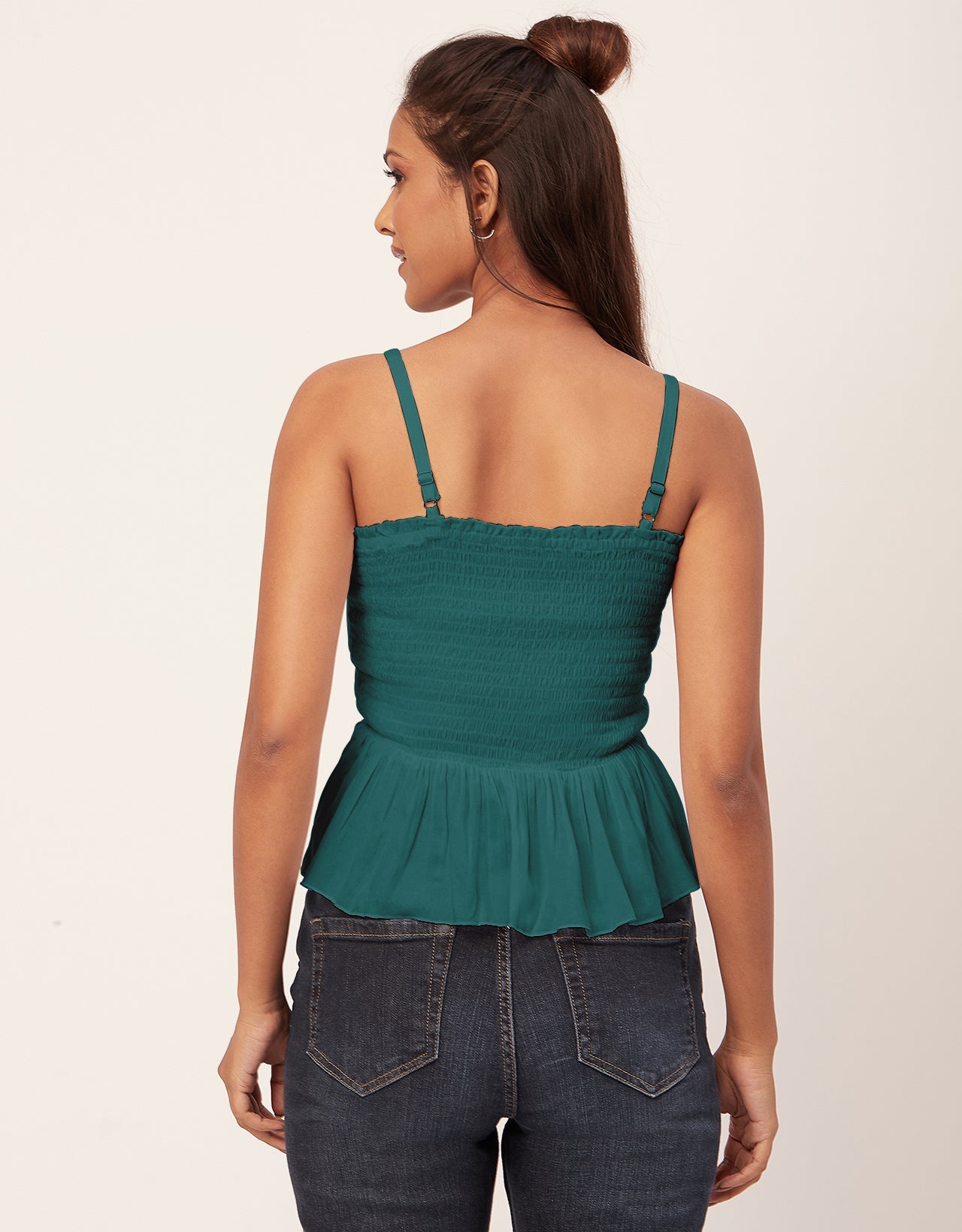 Solid Peplum Smocked Tube