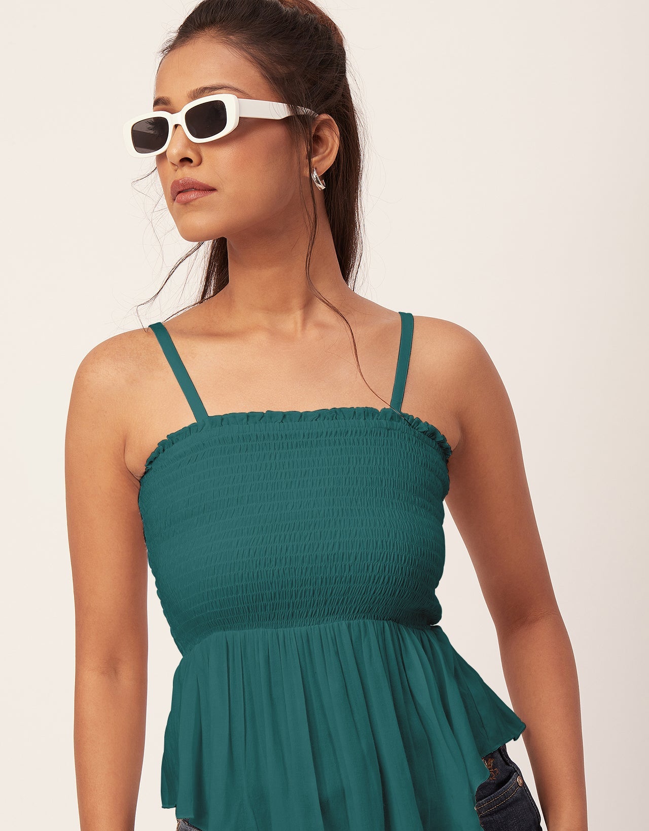 Solid Peplum Smocked Tube