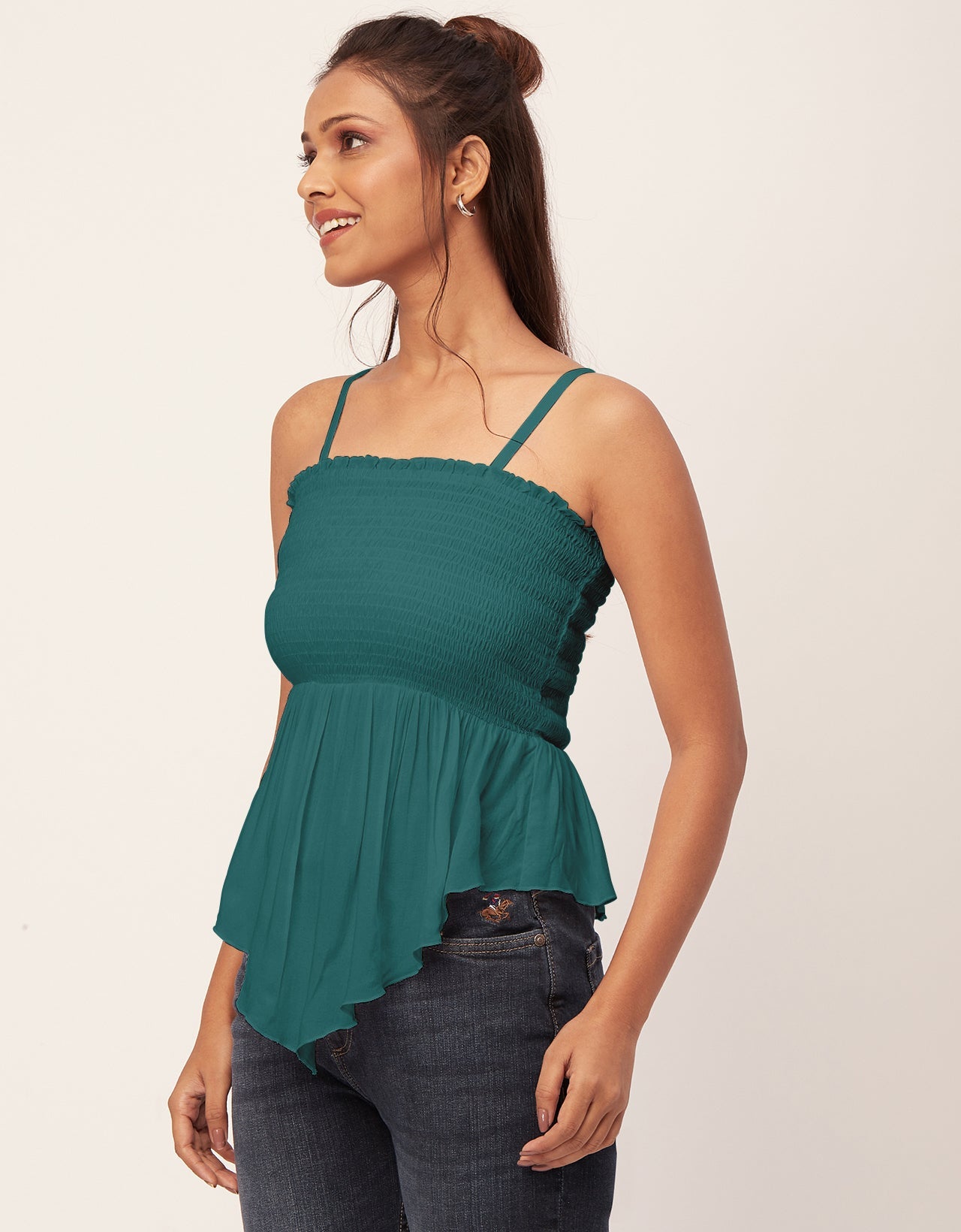 Solid Peplum Smocked Tube