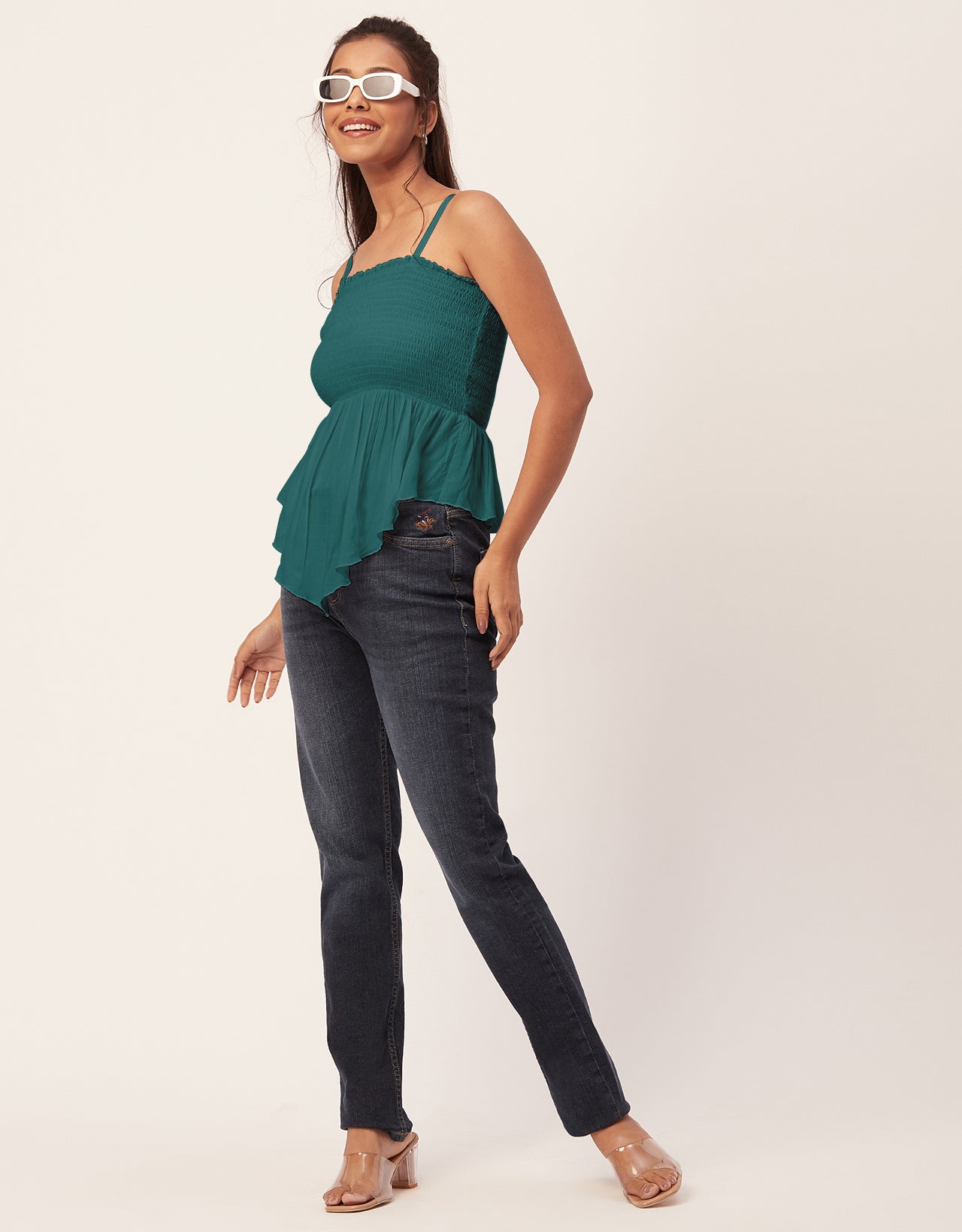 Solid Peplum Smocked Tube