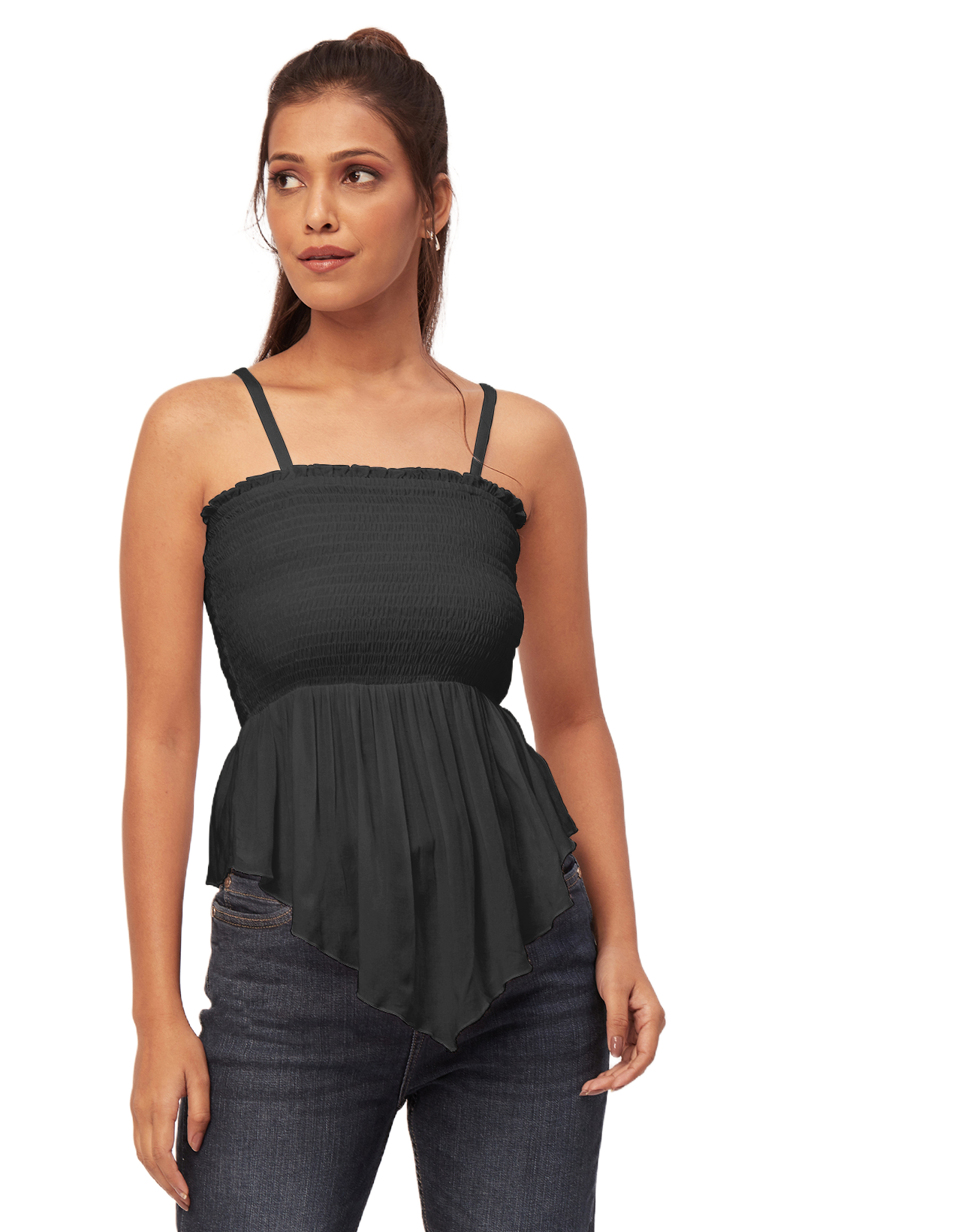 Solid Peplum Smocked Tube