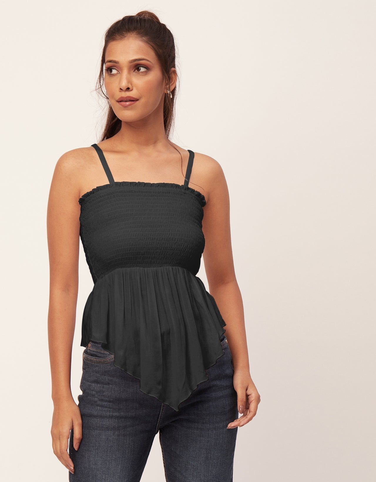 Solid Peplum Smocked Tube