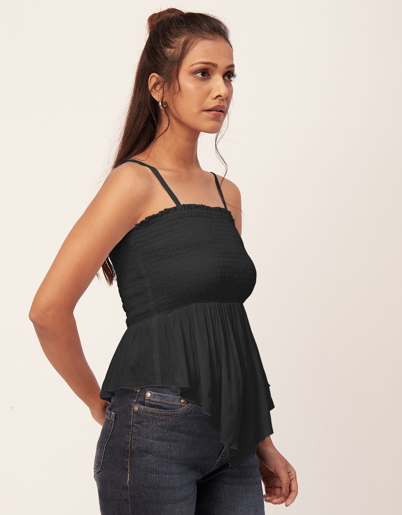 Solid Peplum Smocked Tube