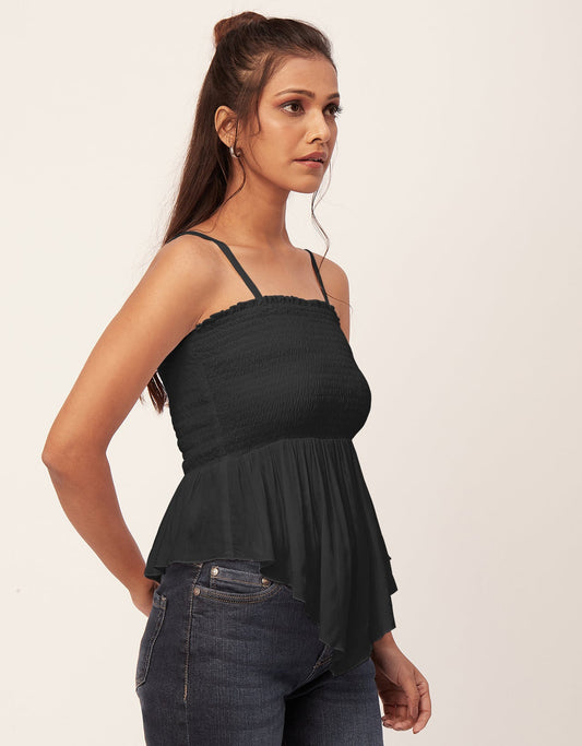 Solid Peplum Smocked Tube