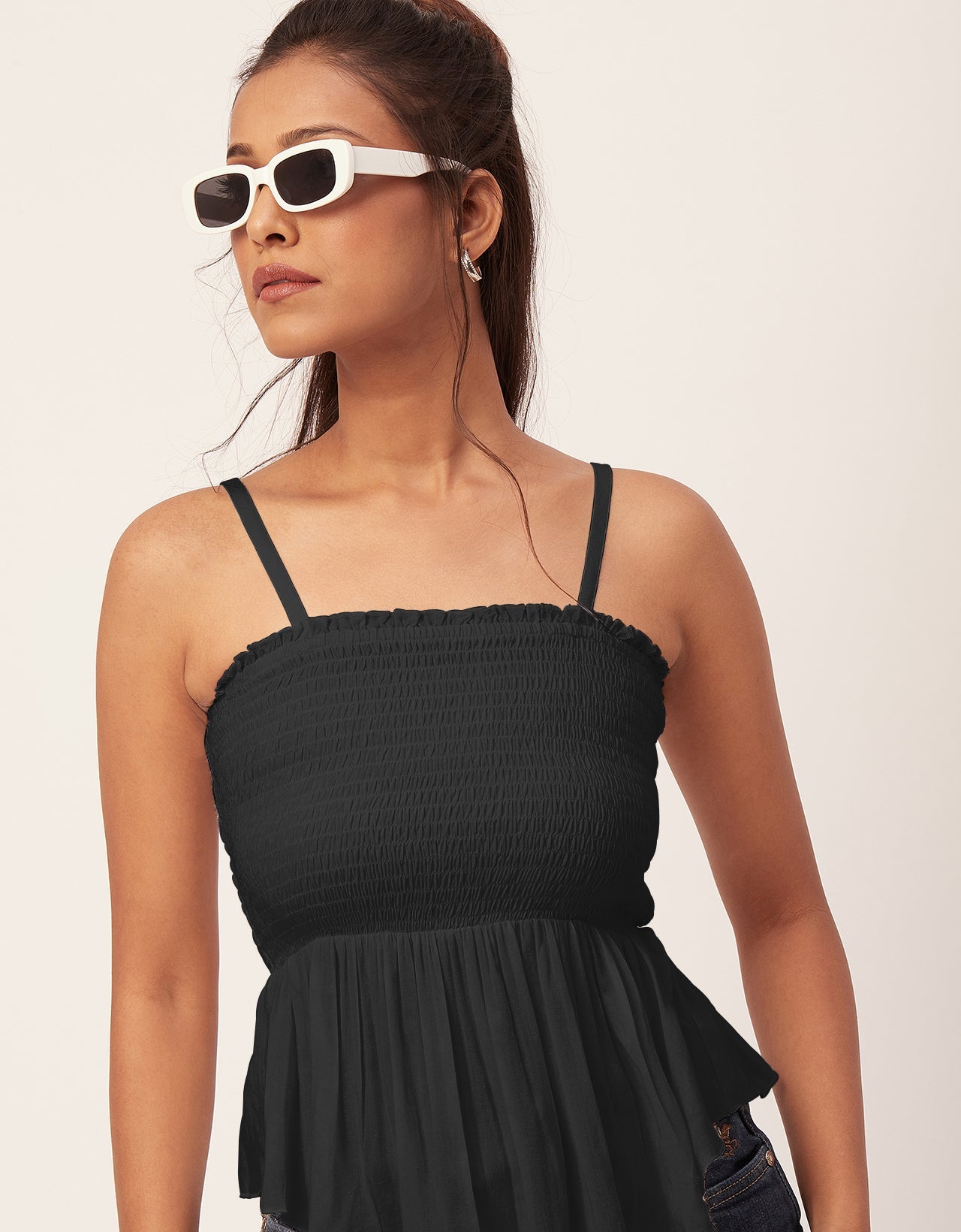 Solid Peplum Smocked Tube