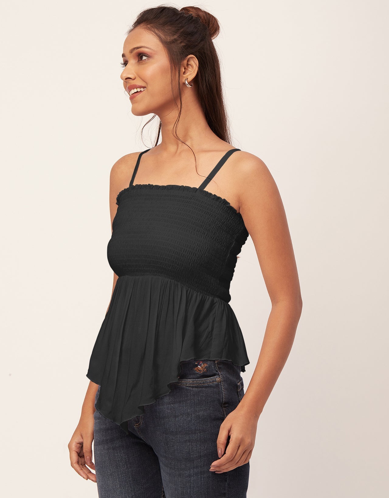 Solid Peplum Smocked Tube