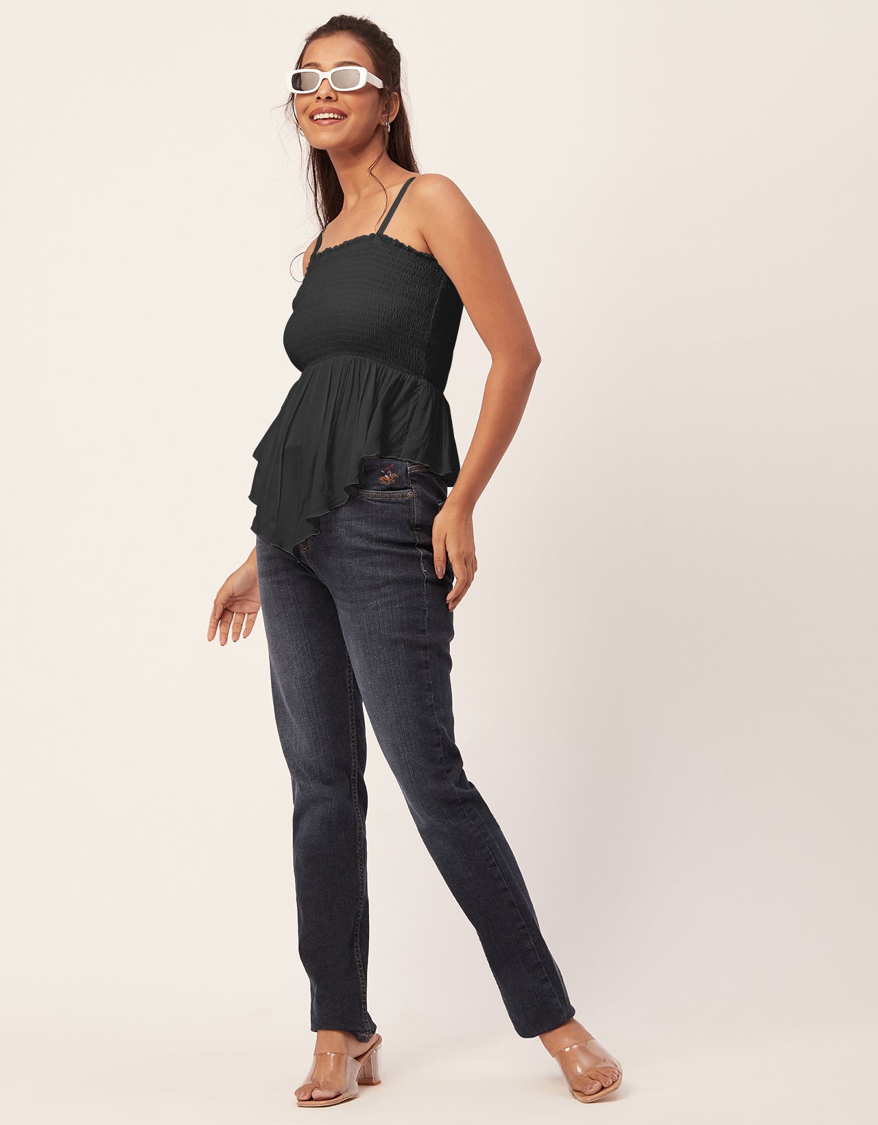 Solid Peplum Smocked Tube