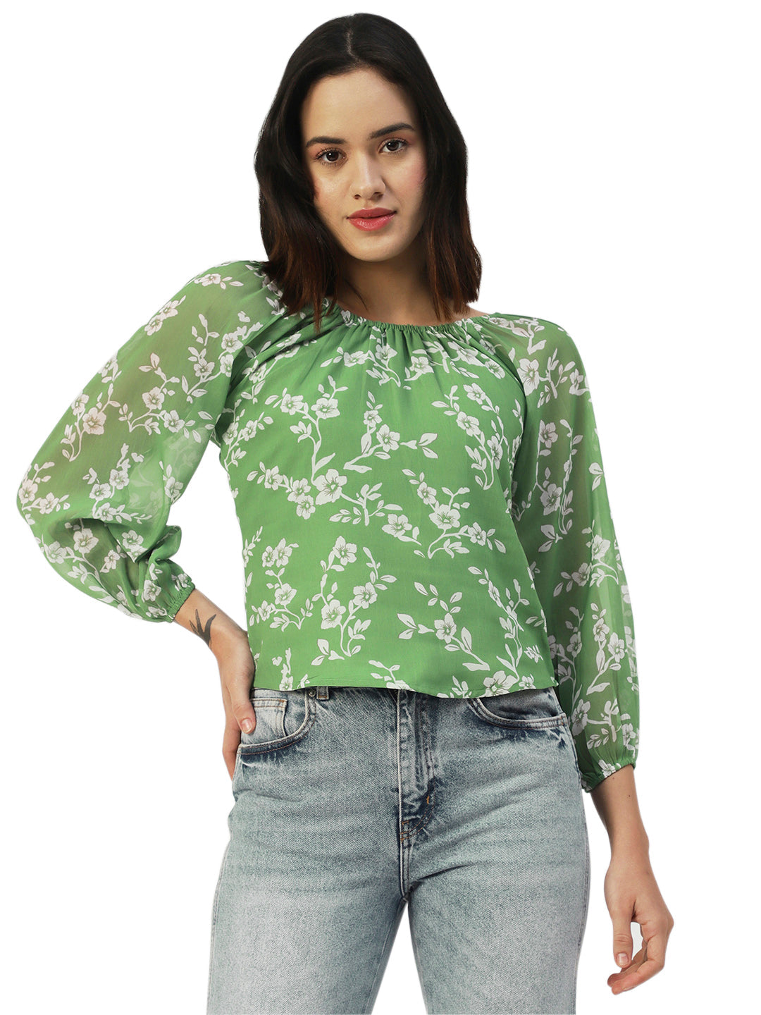 Printed Sheer Long Sleeve