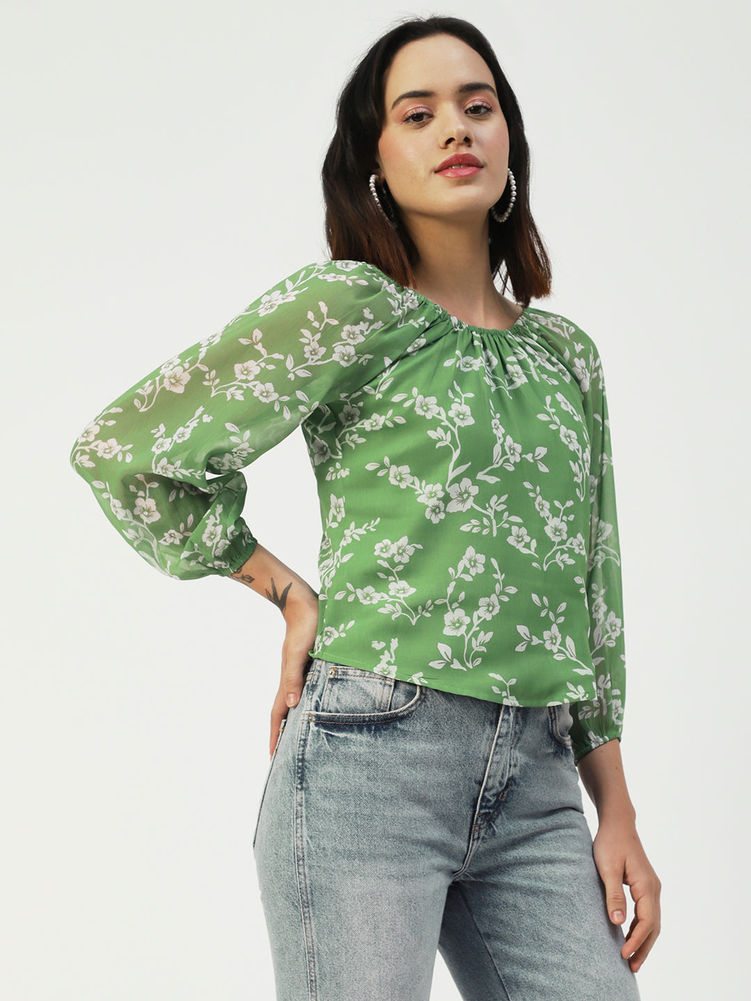 Printed Sheer Long Sleeve