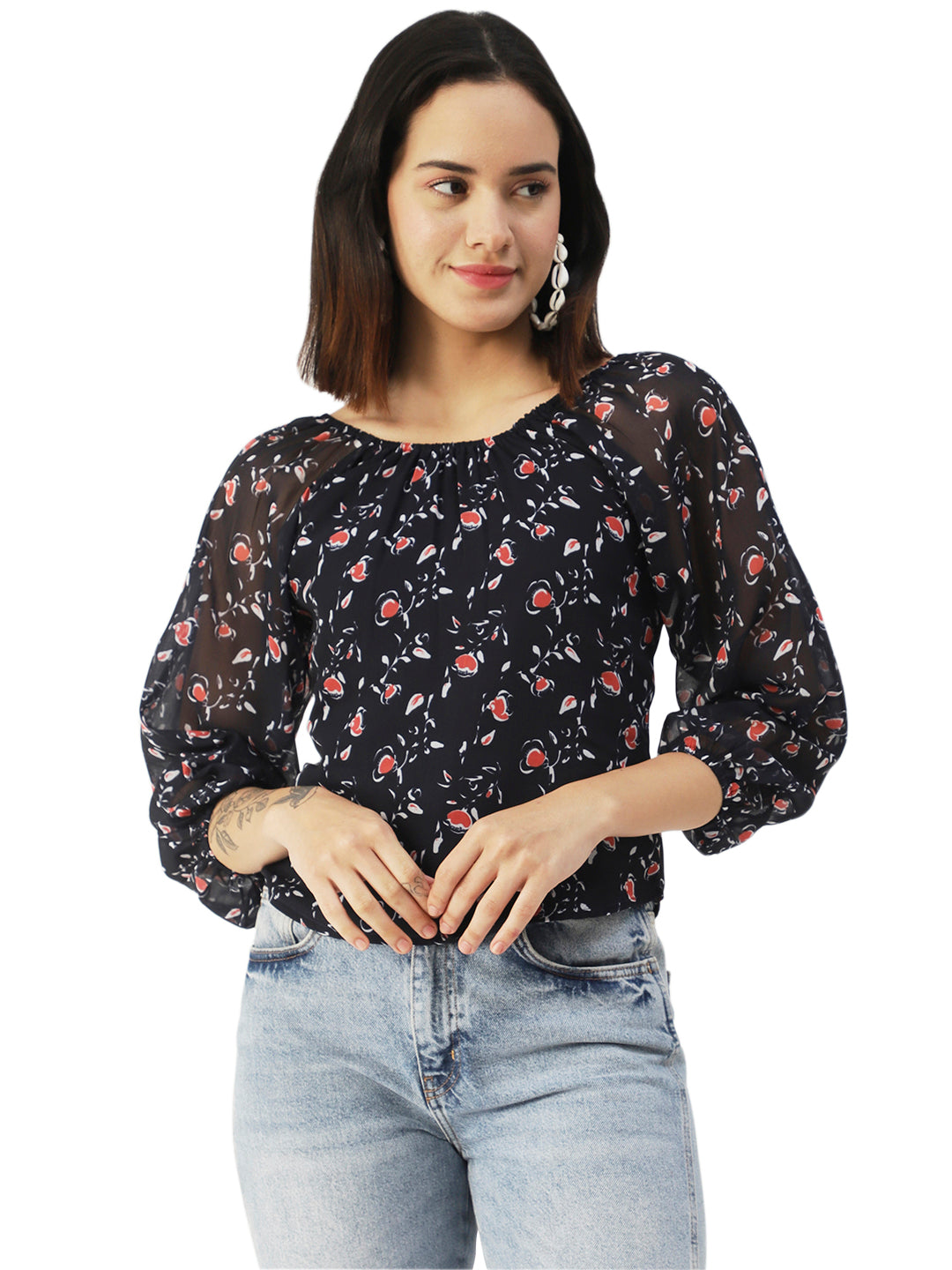 Printed Sheer Long Sleeve