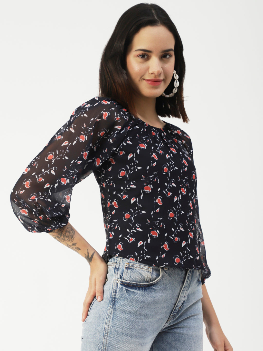Printed Sheer Long Sleeve