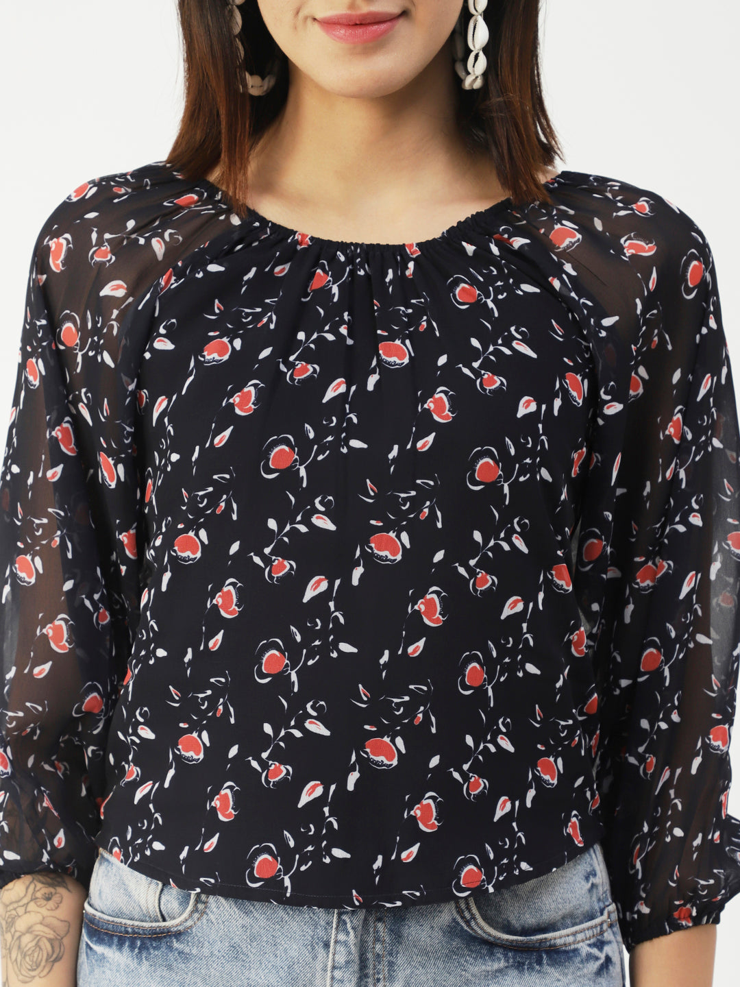 Printed Sheer Long Sleeve