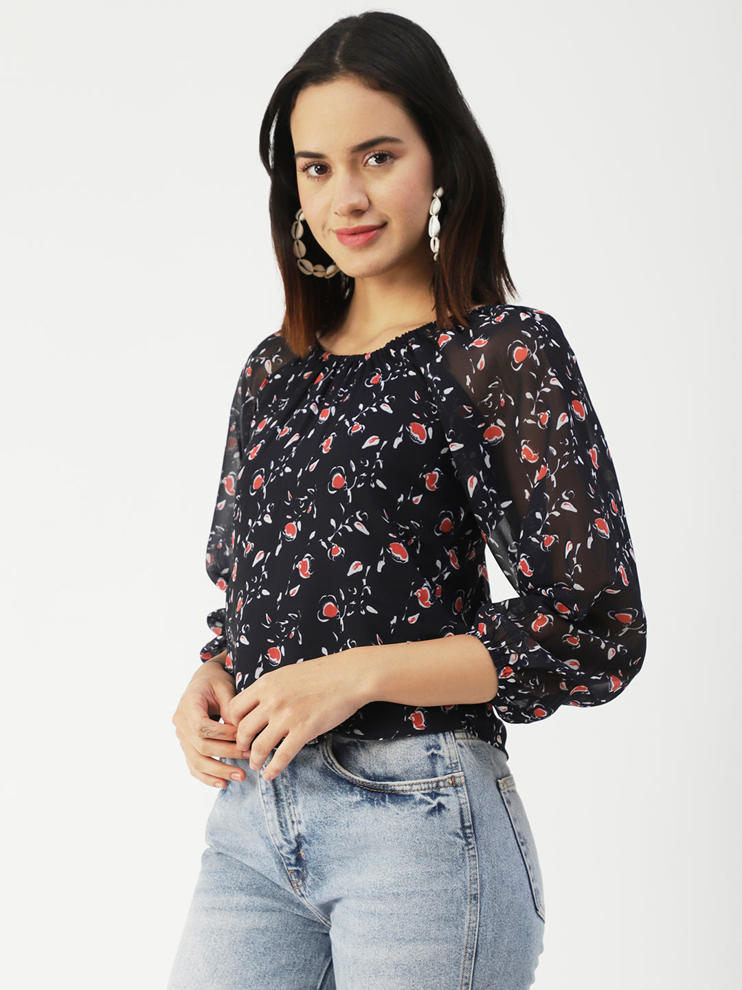 Printed Sheer Long Sleeve