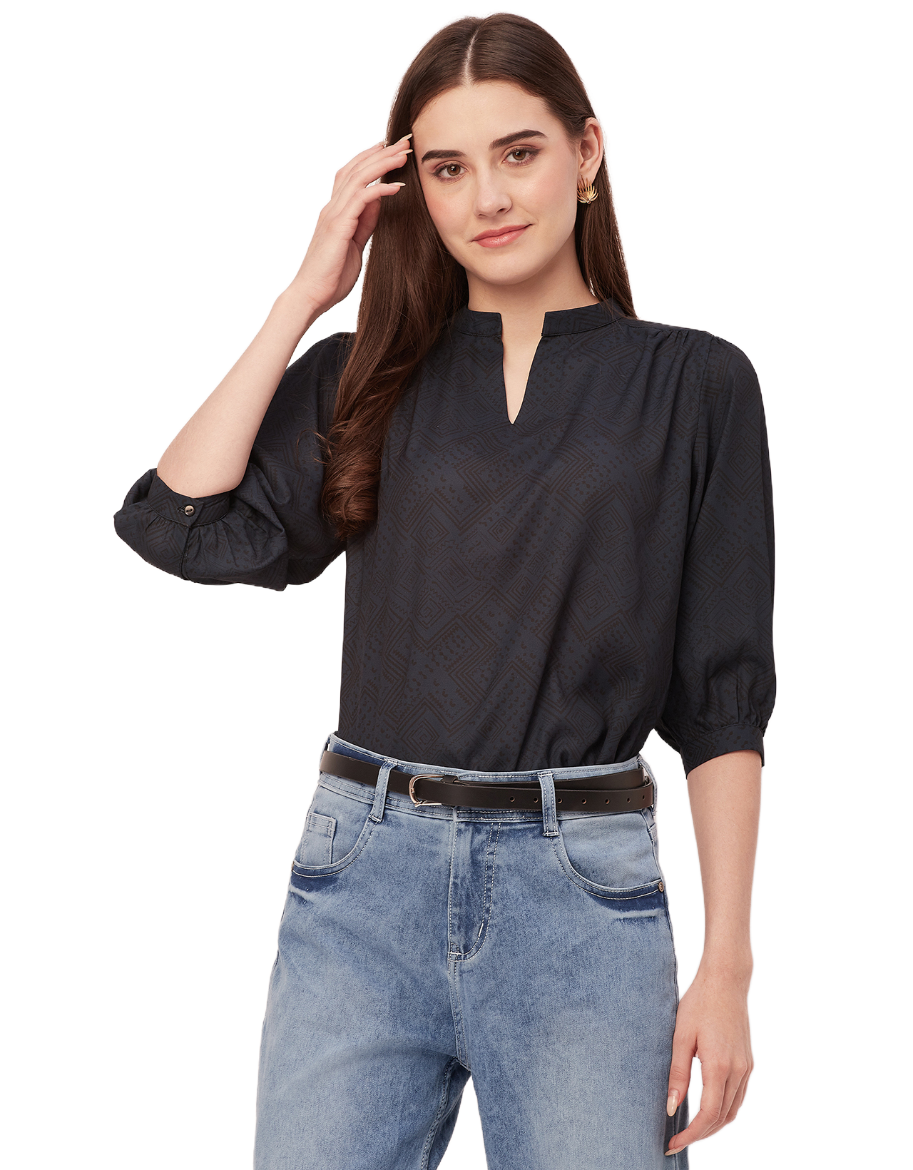 Puff Sleeve Band Collar