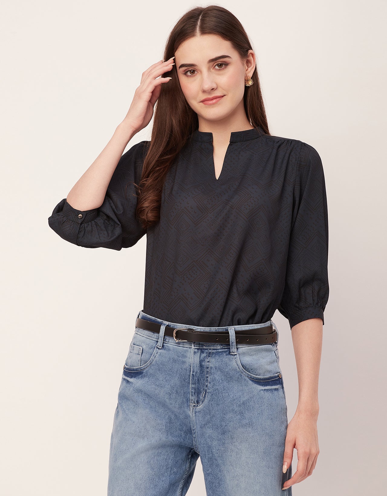 Puff Sleeve Band Collar