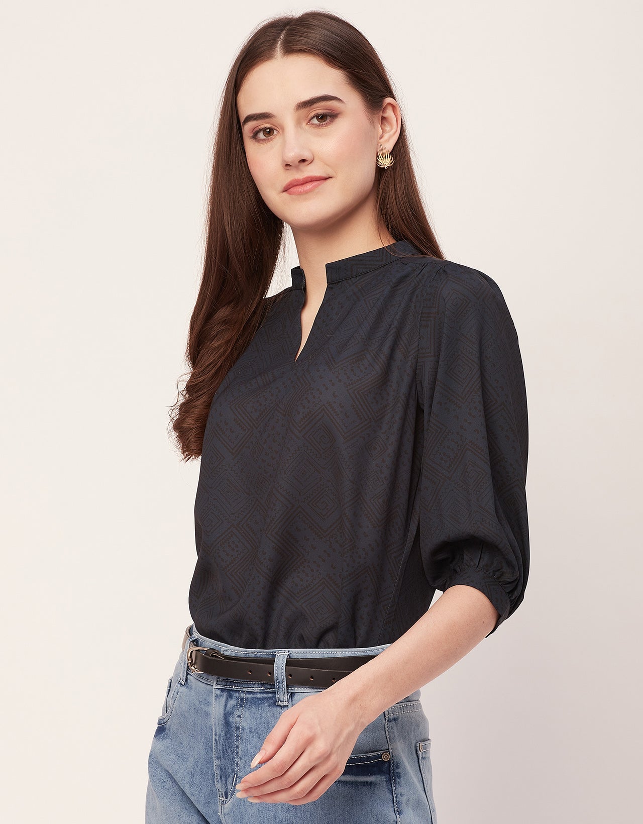 Puff Sleeve Band Collar