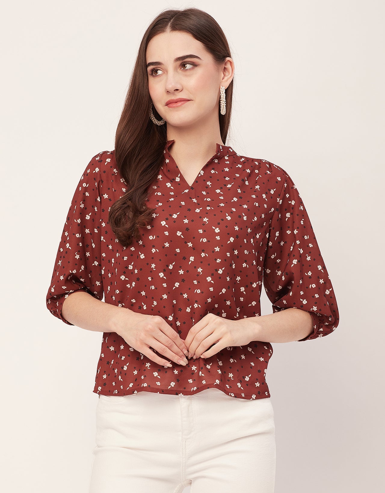 Puff Sleeve Band Collar