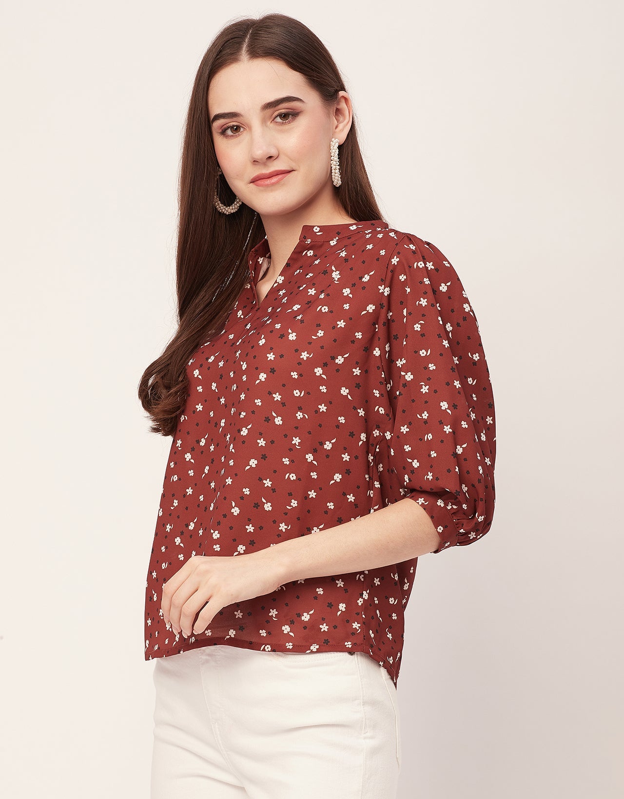 Puff Sleeve Band Collar