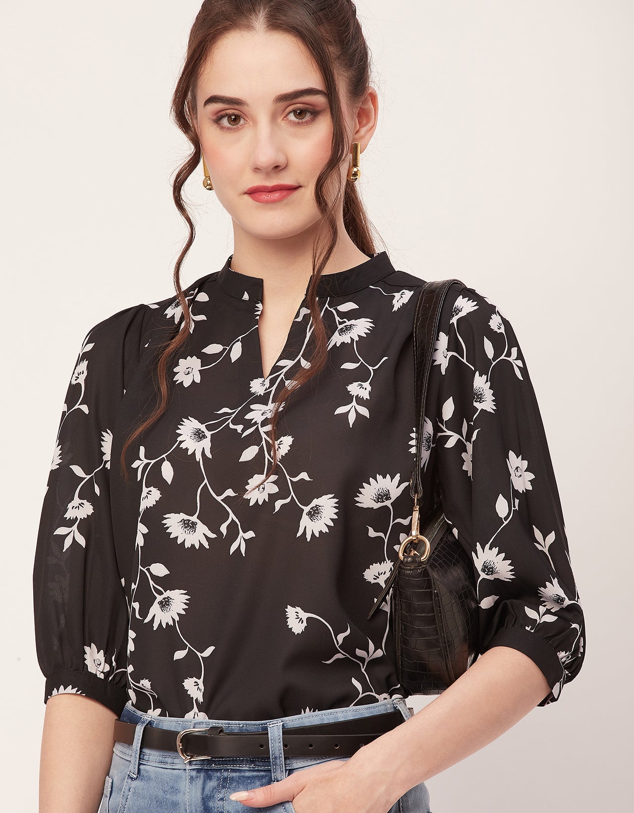 Puff Sleeve Band Collar