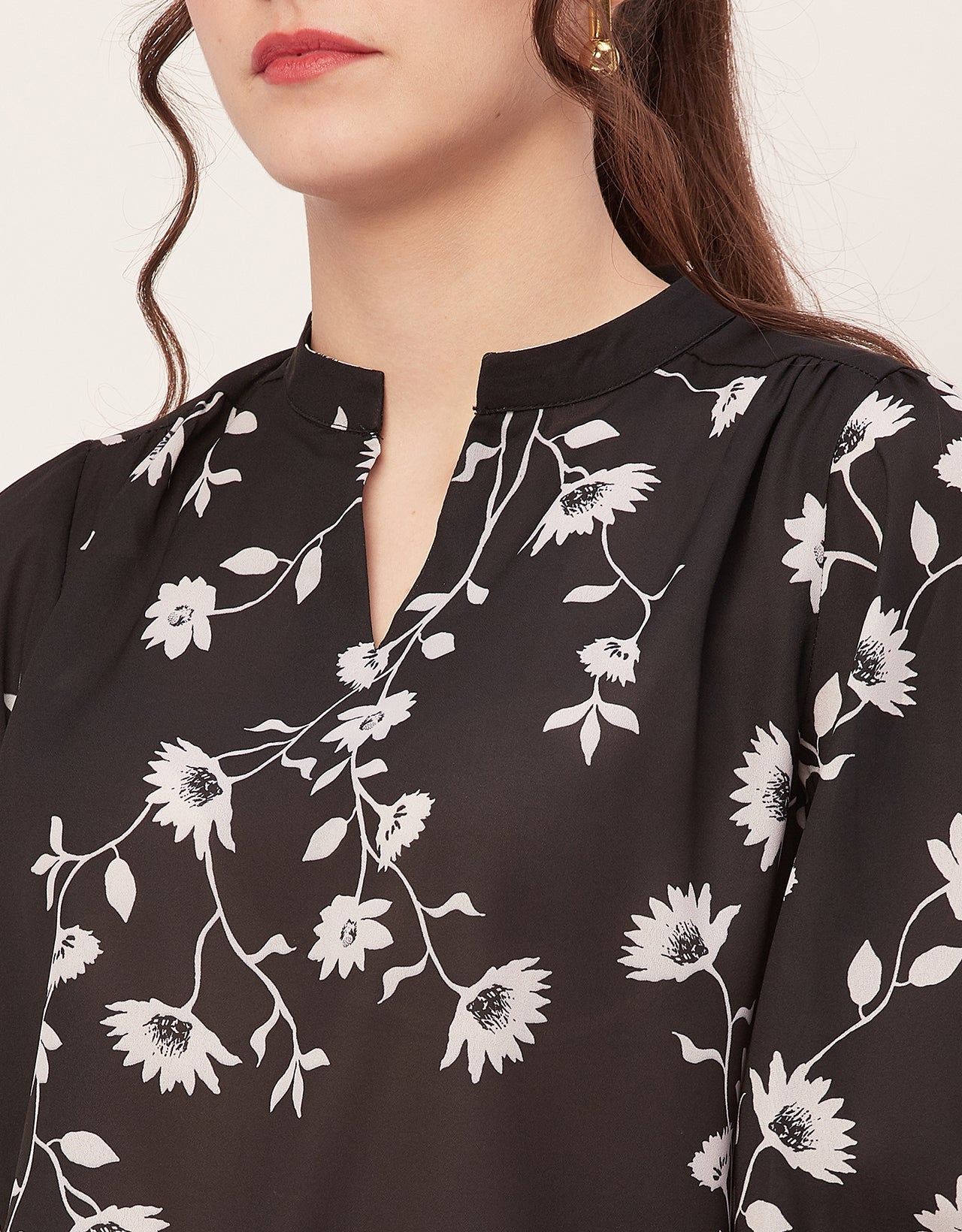 Puff Sleeve Band Collar