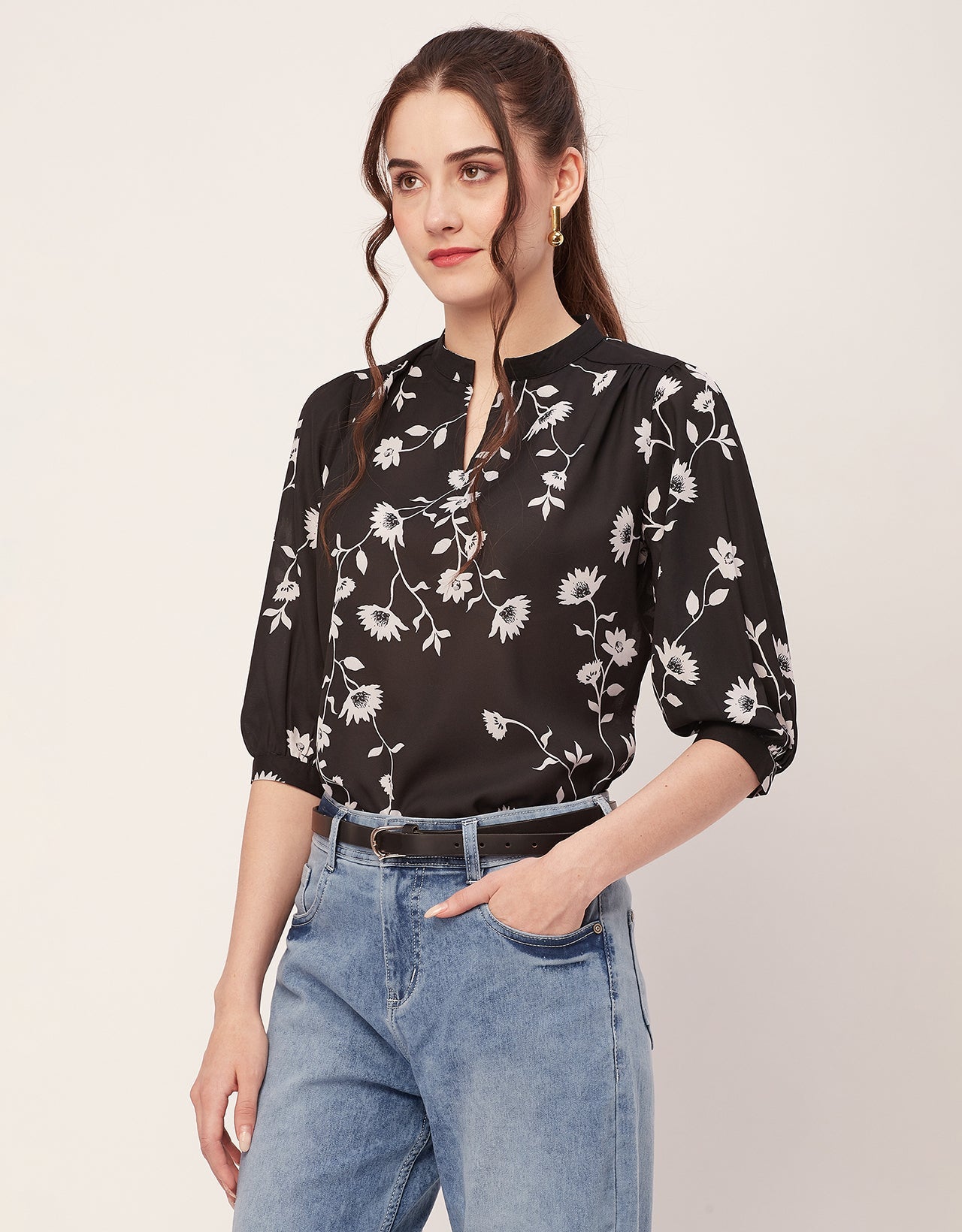 Puff Sleeve Band Collar