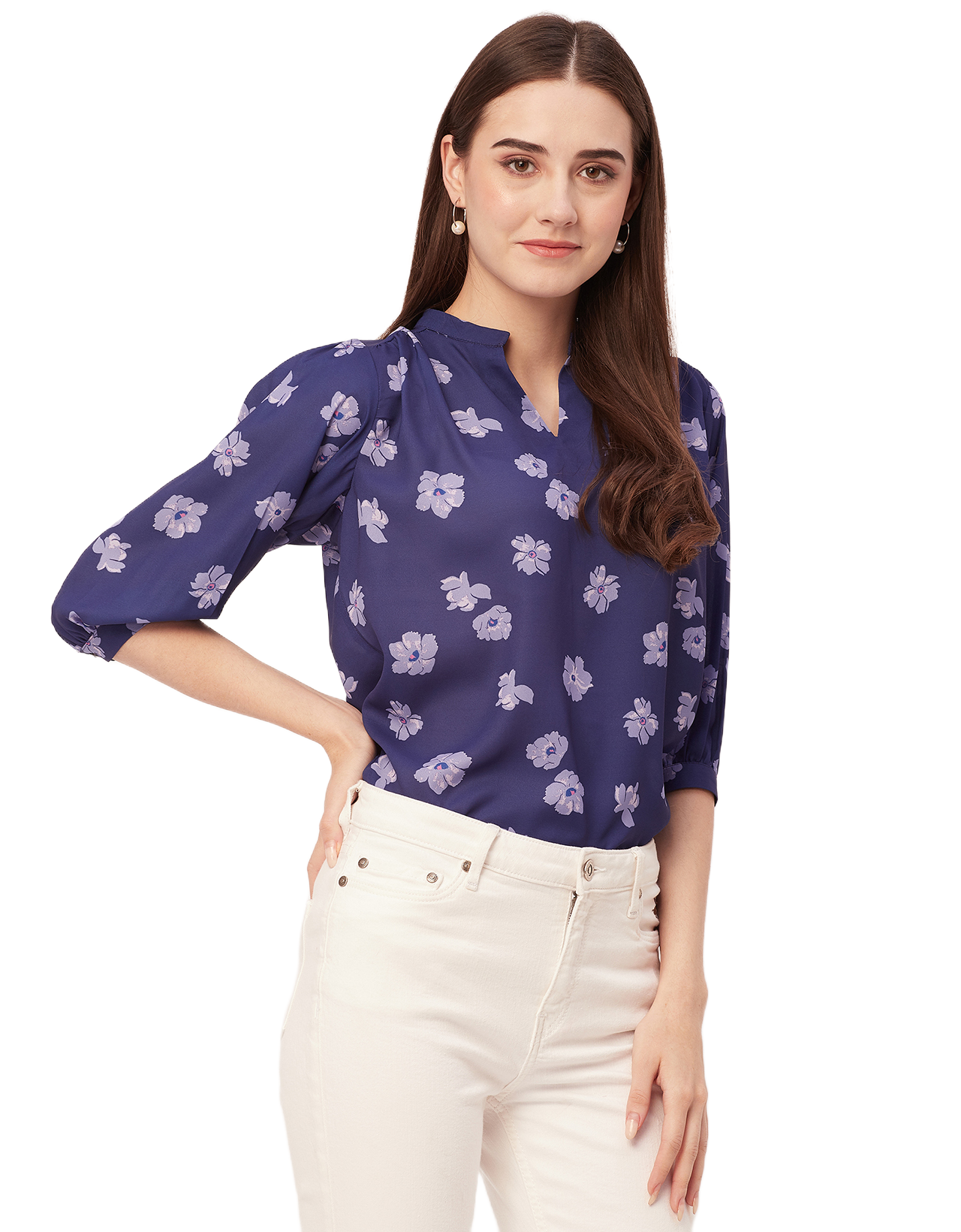 Puff Sleeve Band Collar