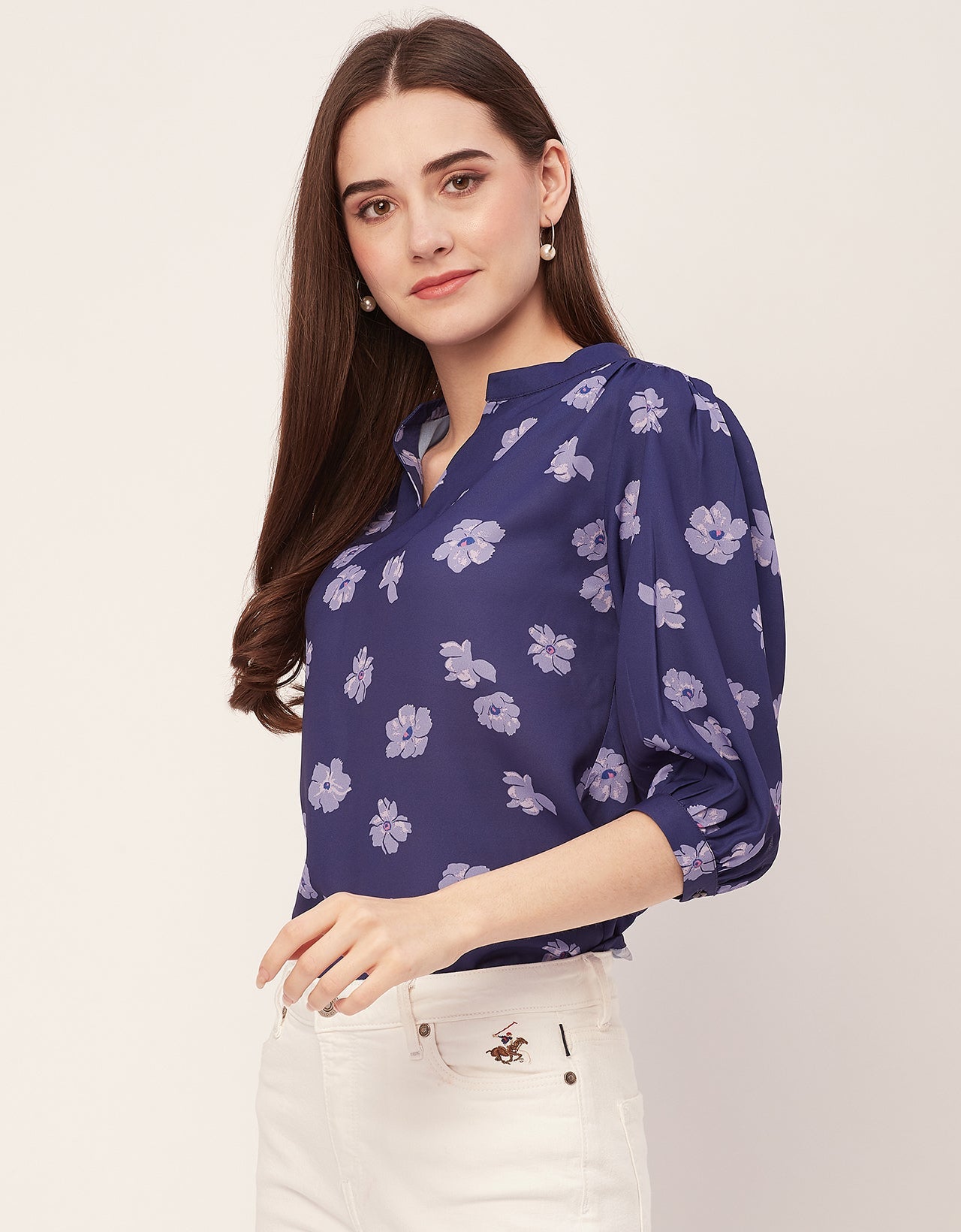 Puff Sleeve Band Collar