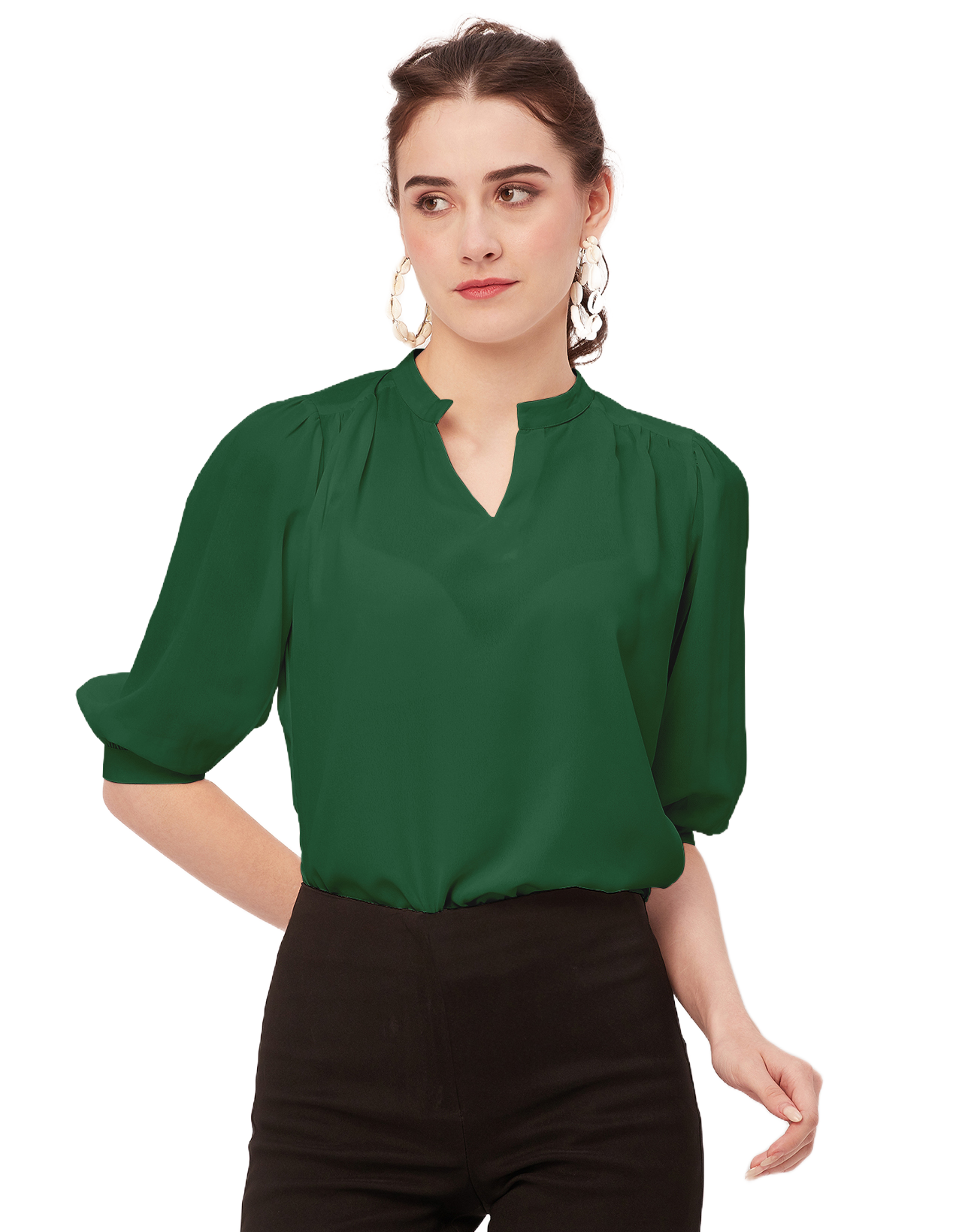 Puff Sleeve Band Collar