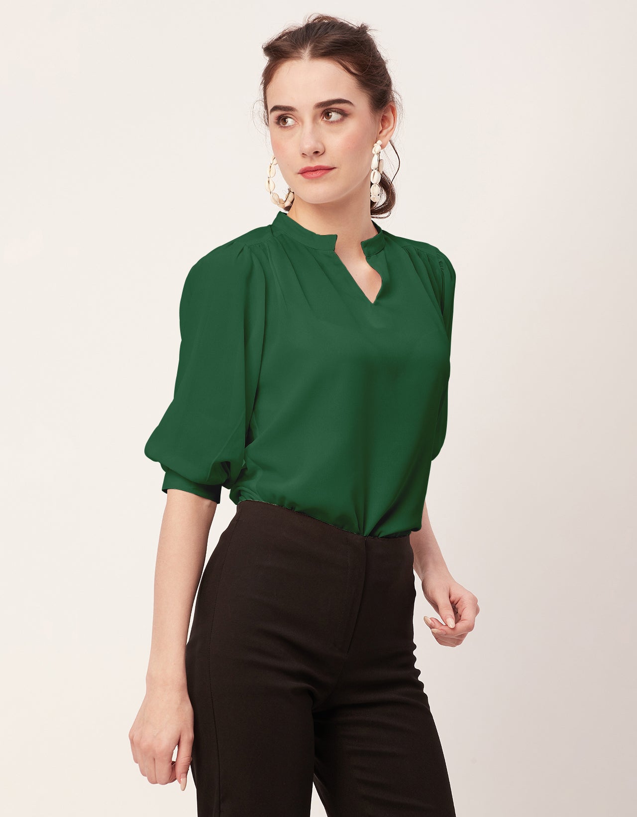 Puff Sleeve Band Collar