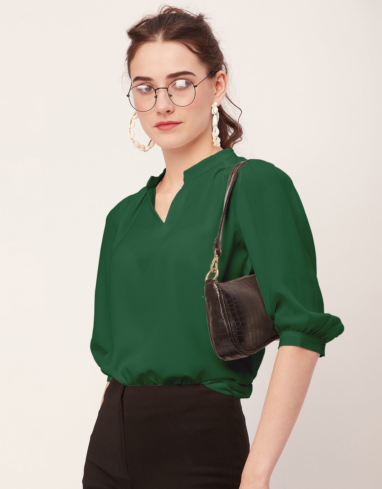 Puff Sleeve Band Collar