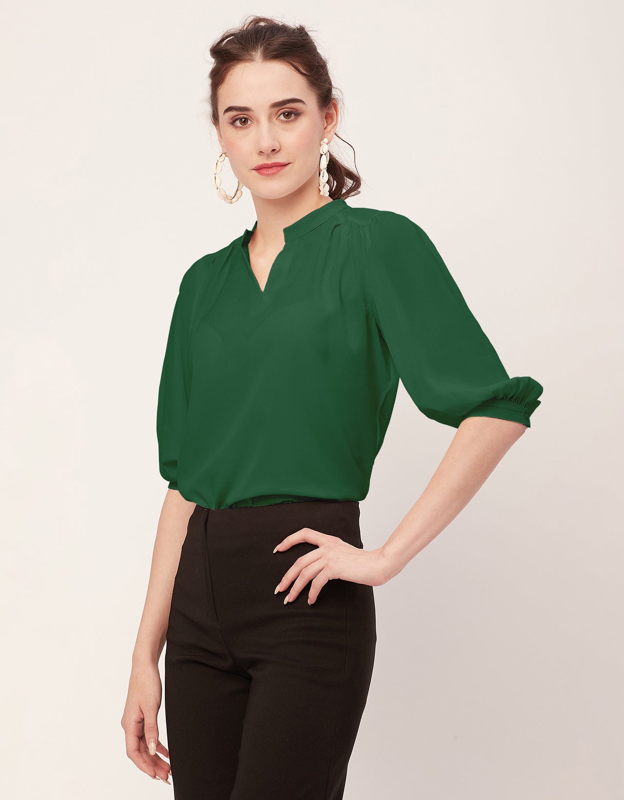 Puff Sleeve Band Collar