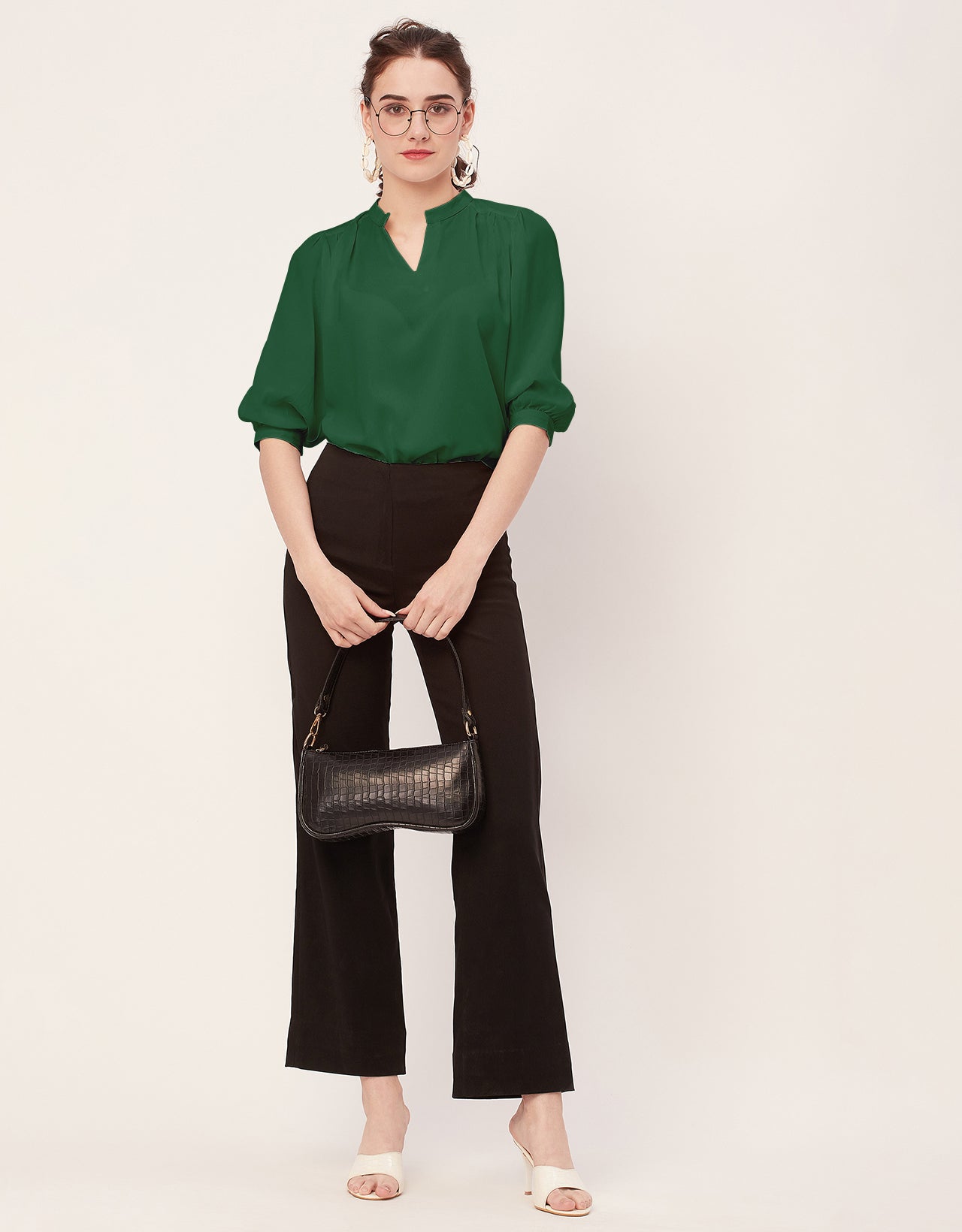 Puff Sleeve Band Collar