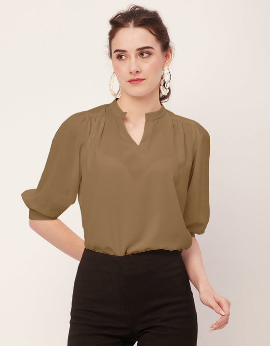 Puff Sleeve Band Collar