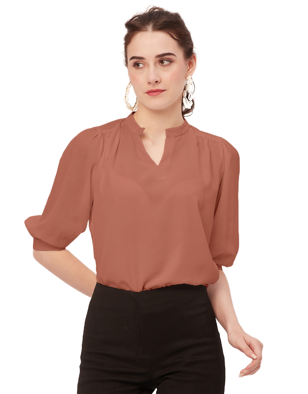 Puff Sleeve Band Collar