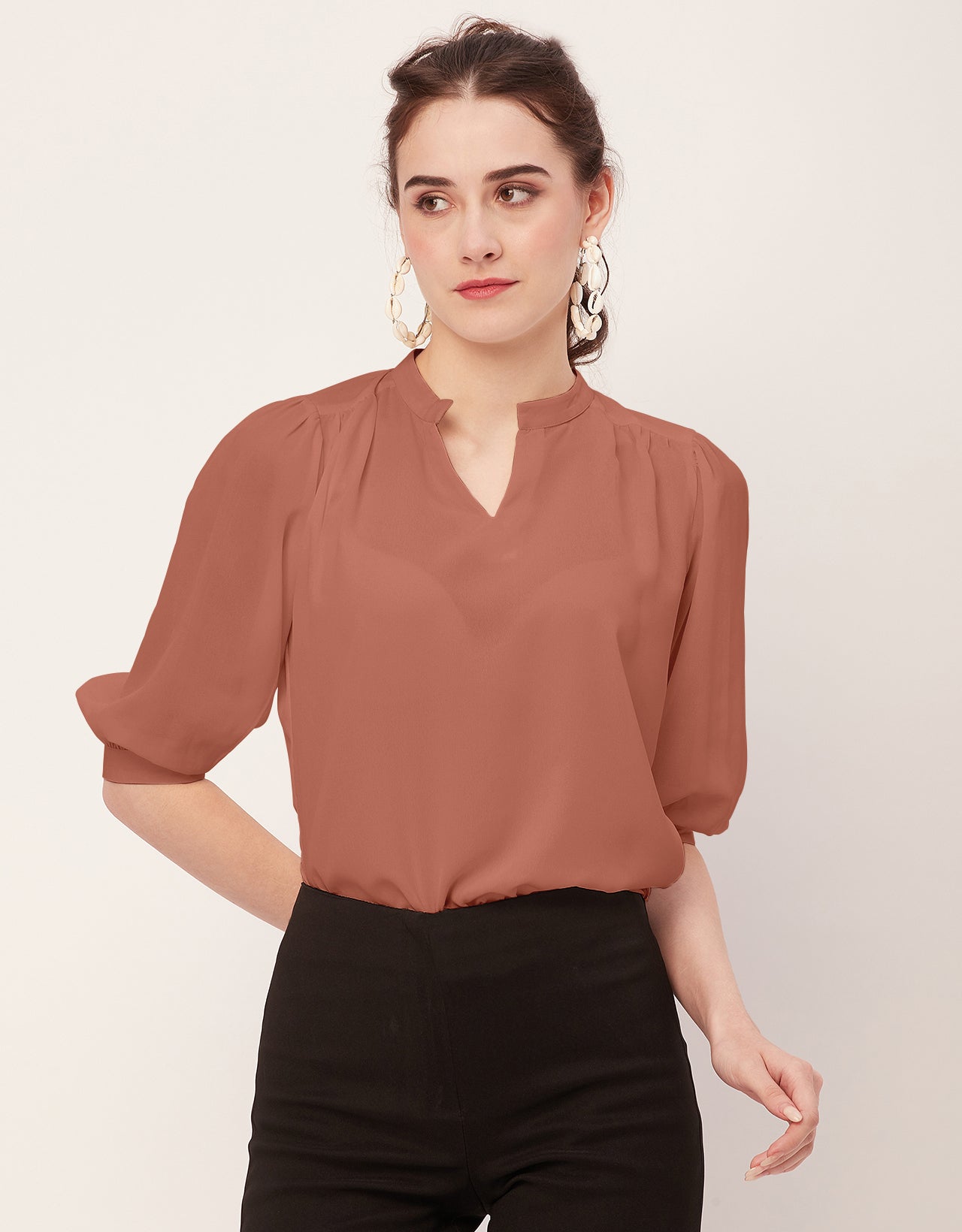 Puff Sleeve Band Collar