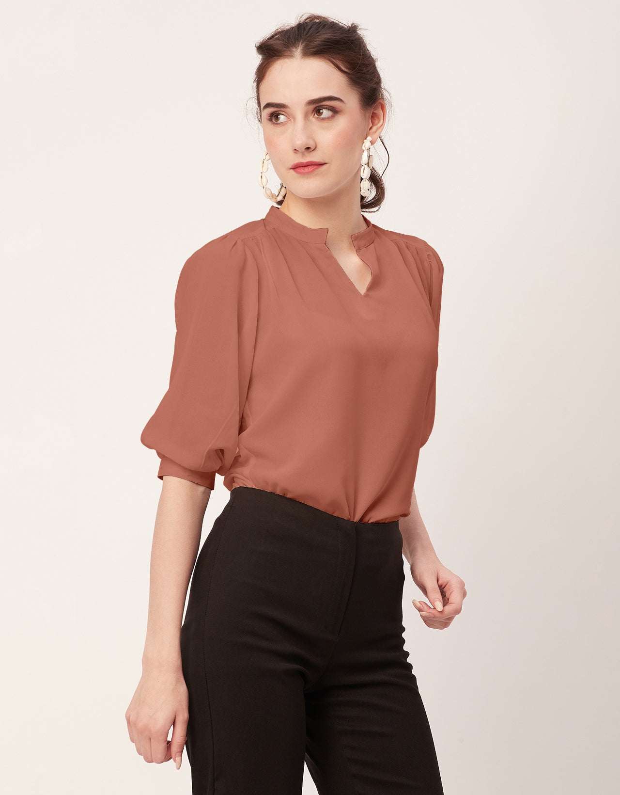 Puff Sleeve Band Collar