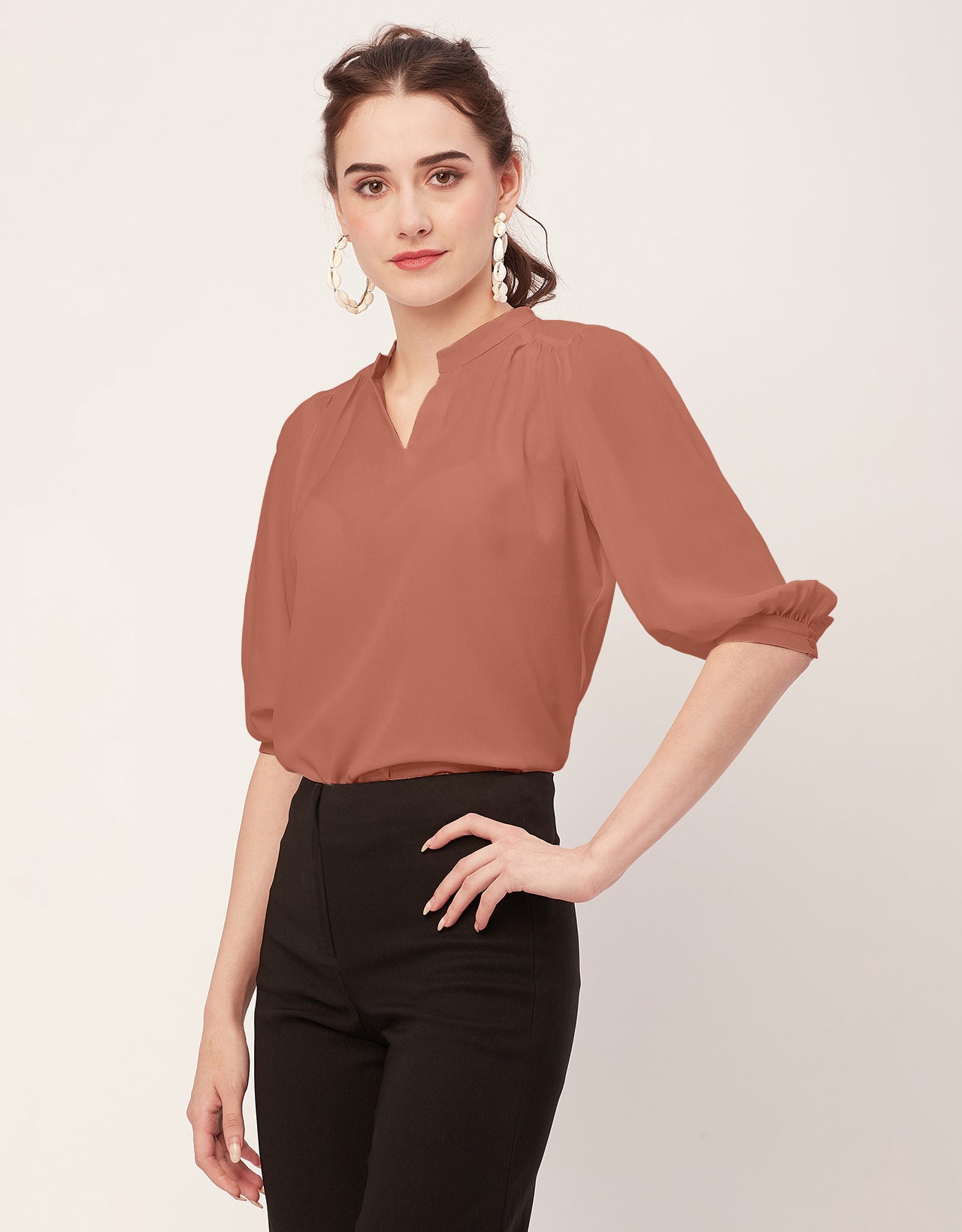 Puff Sleeve Band Collar