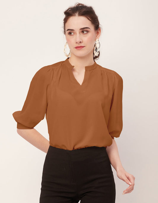 Puff Sleeve Band Collar