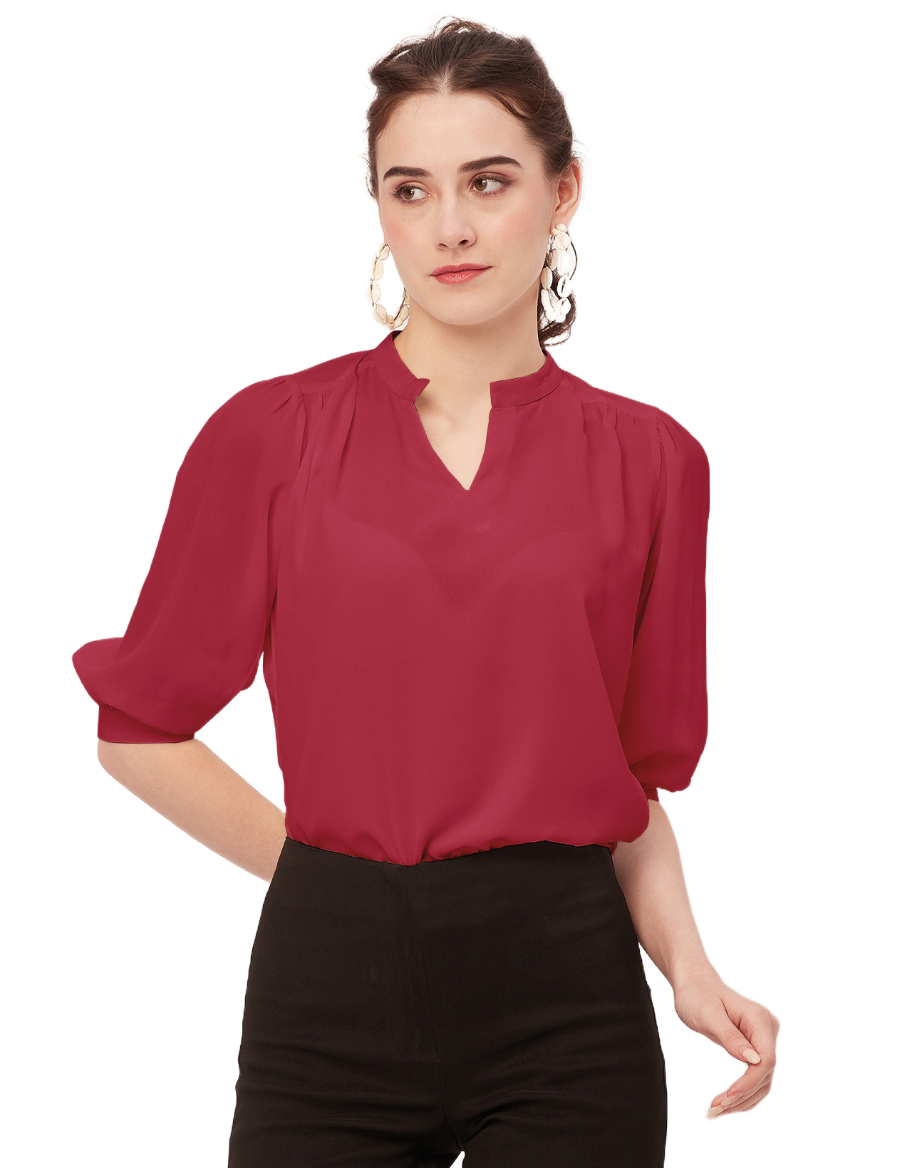 Puff Sleeve Band Collar