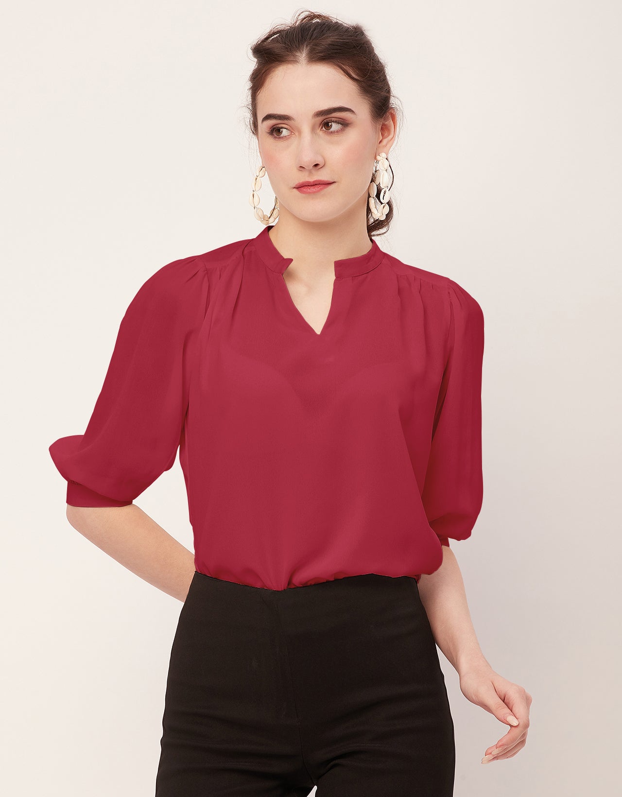 Puff Sleeve Band Collar