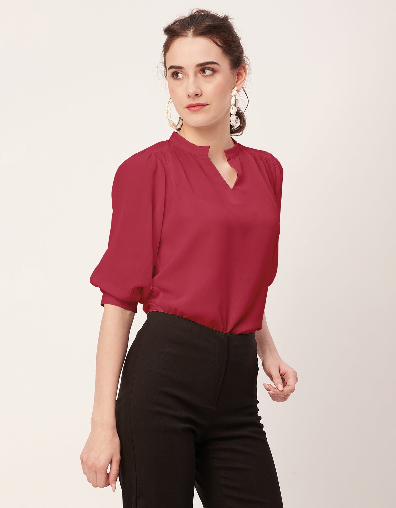 Puff Sleeve Band Collar