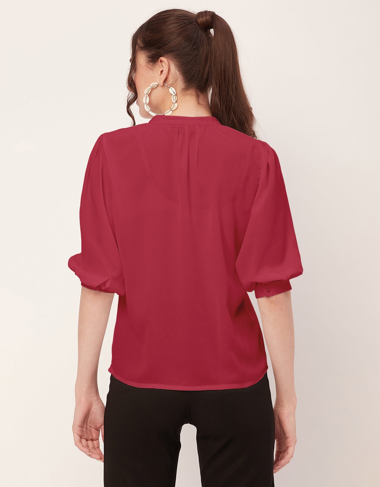 Puff Sleeve Band Collar