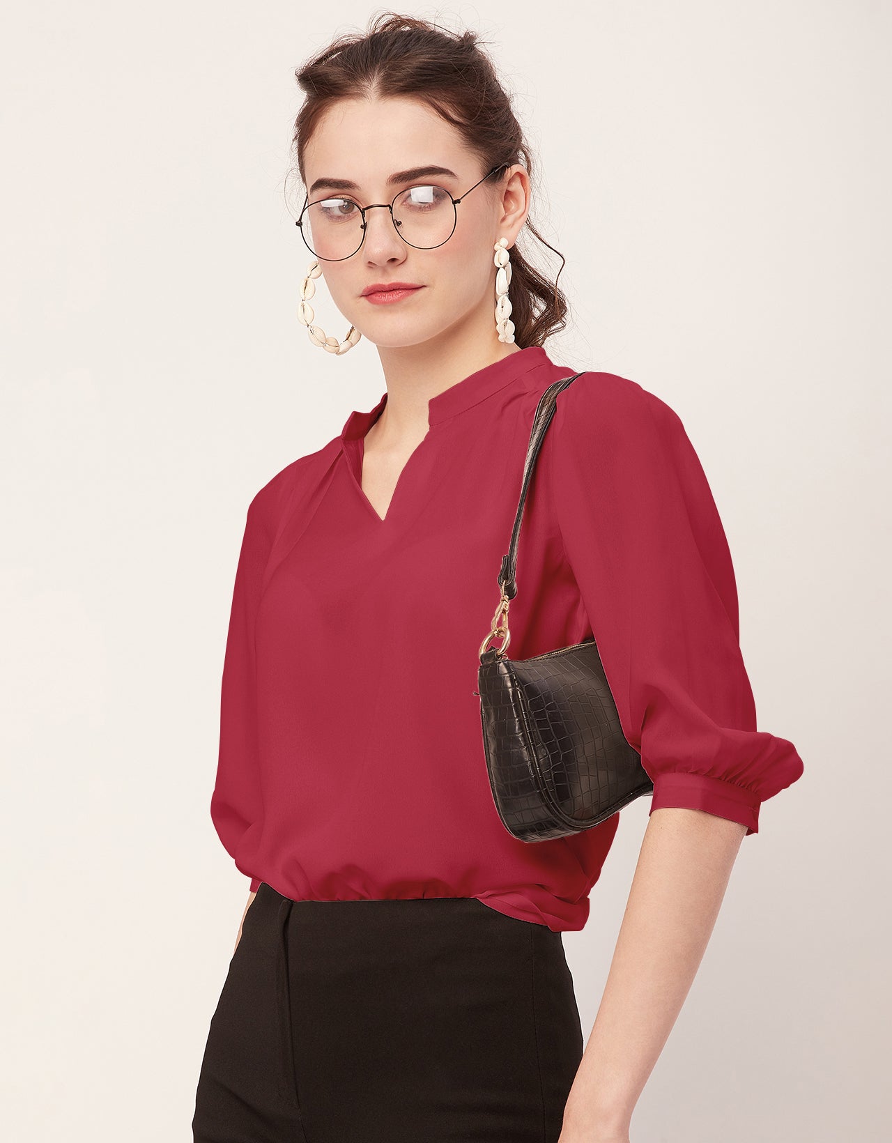 Puff Sleeve Band Collar