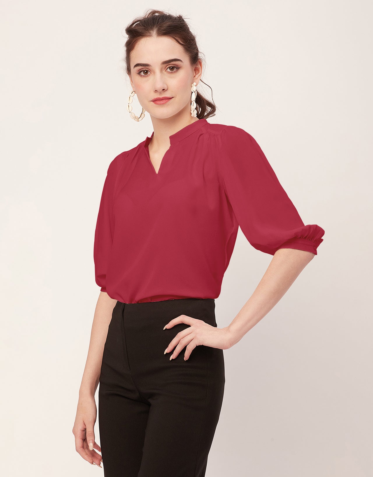 Puff Sleeve Band Collar