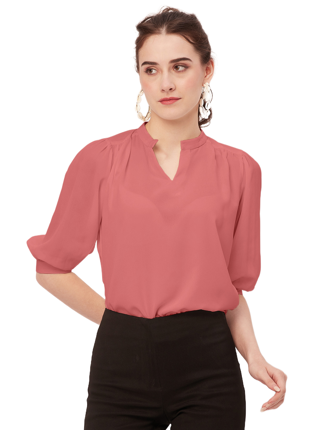 Puff Sleeve Band Collar