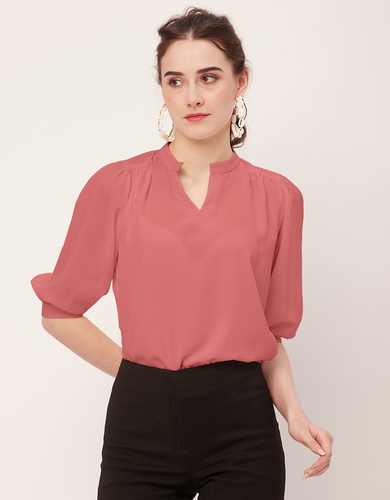 Puff Sleeve Band Collar