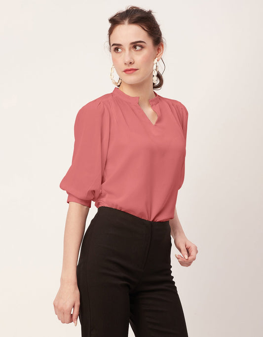 Puff Sleeve Band Collar