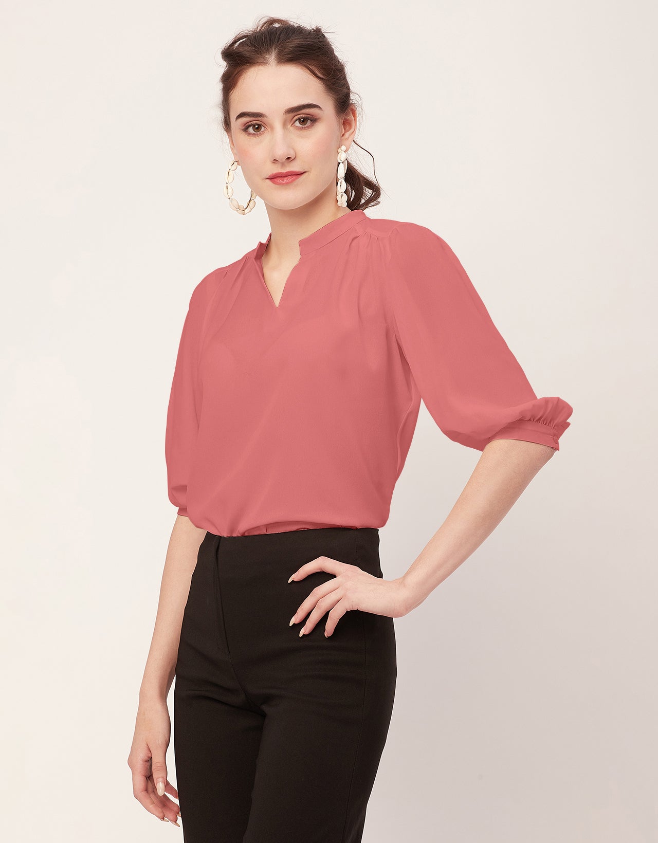 Puff Sleeve Band Collar