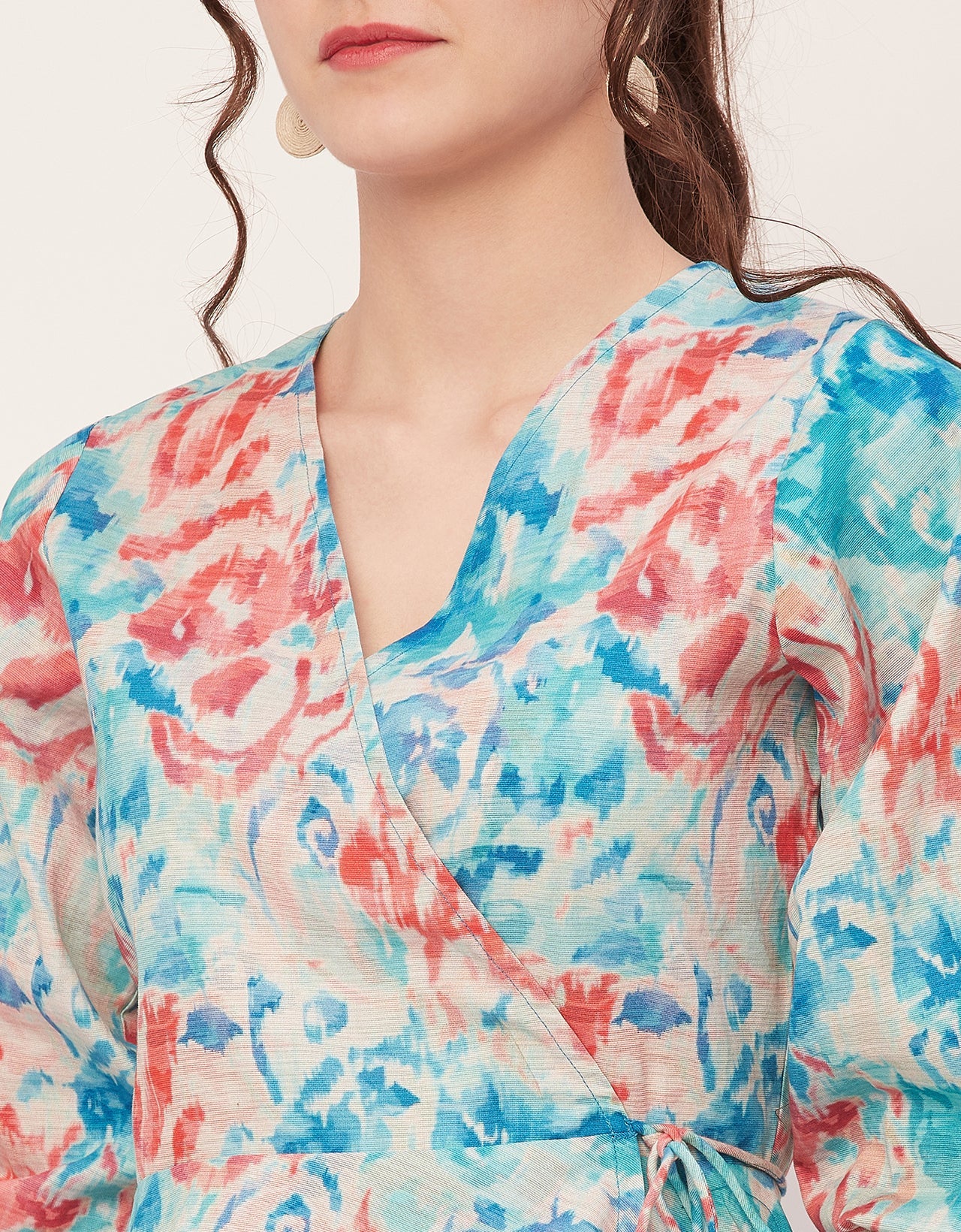 Printed V-Neck Wrap Top